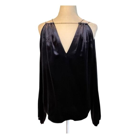 Ramy Brook Gigi Gold Chain Cold Shoulder Blouse Blue Velvet XS - Picture 6 of 10